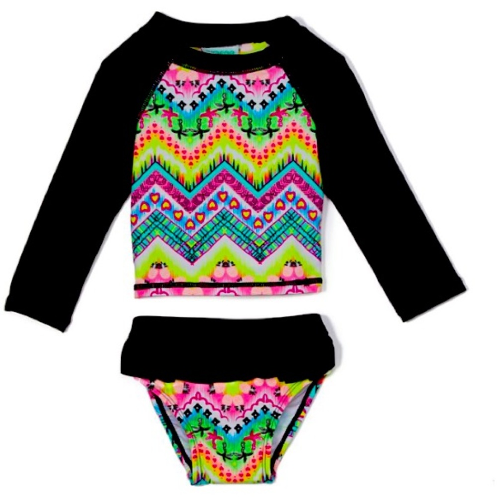 Girl’s Black & Green Chevron Rashguard Set